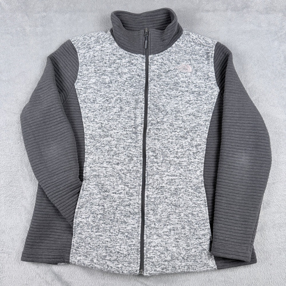 The North Face Womens XXL Grey Heather Ribbed Full Zip Fleece Jacket NF0A33JZ